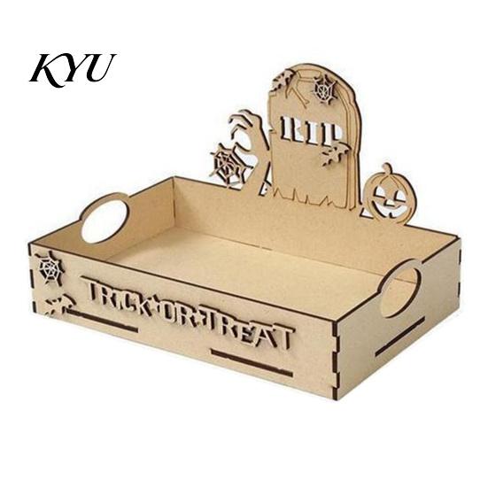 Halloween Candy Tray Witch Decorative Wood Serving with Handle, Ghost Pumpkin Castle Creative Party Supplies Trick or Treat Dessert for Accessories