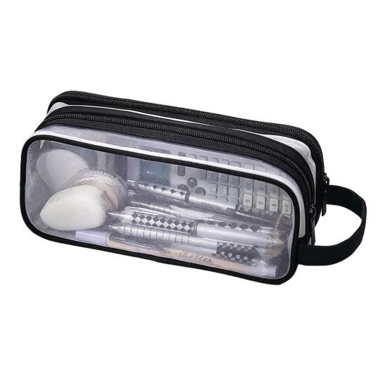 Transparent Mesh Pencil Case Large Capacity Double Layer Pen Bag