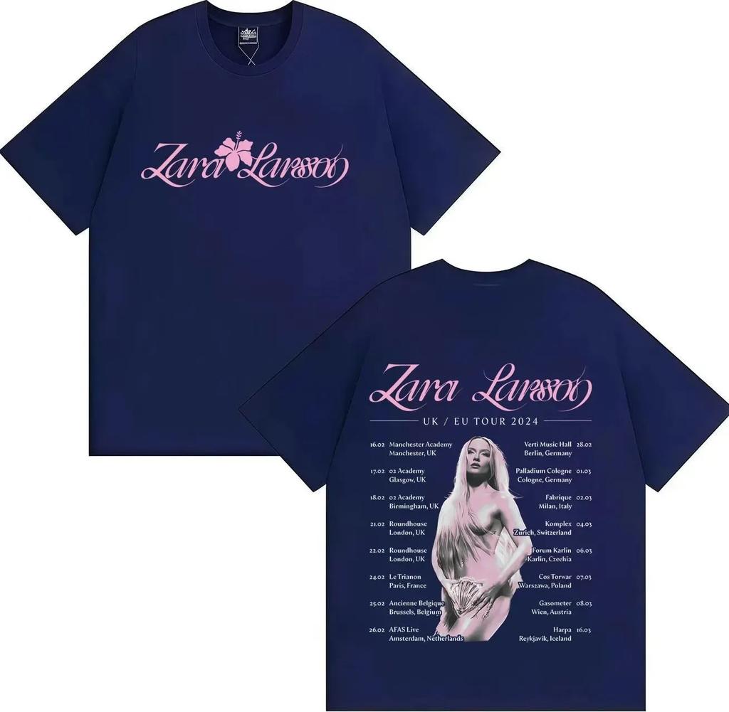 Zara Larsson Midnight Sun Global Tour Koszulka Merch Mężczyźni Kobiety Plakat Albumowy Nadruk Graficzny Bawełniane Koszulki Dekolt Luźny Oversize Topy