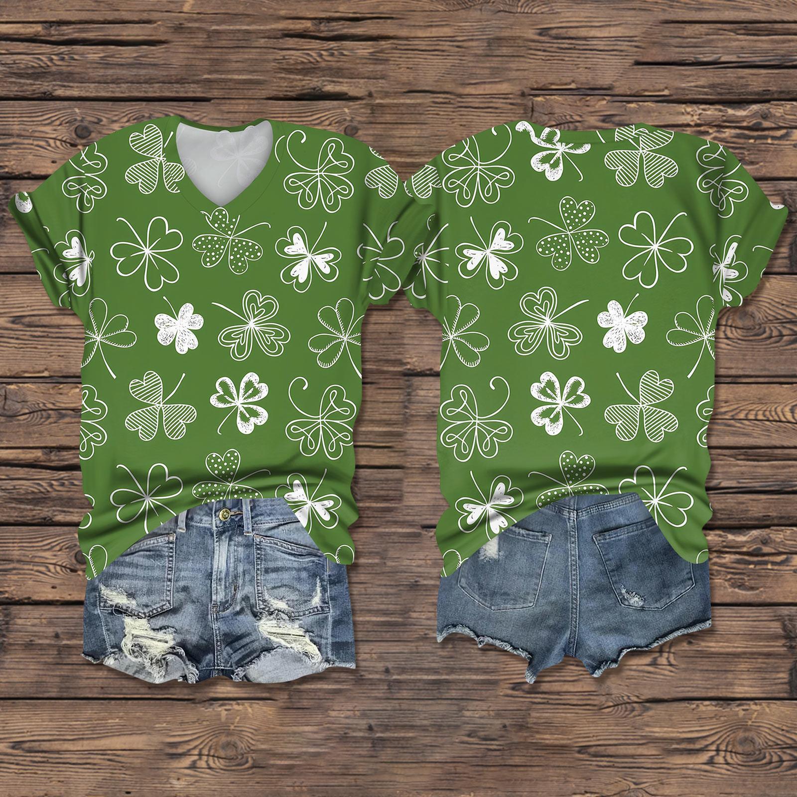 

Женская повседневная одежда St. Футболка с короткими рукавами и V-образным вырезом с принтом Патрика L армия зеленый