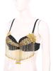 Womens Sparkly Sequins Belly Dance Tops Adjustable Straps Plastic Beaded Tassels Underwired Bra for Halloween Theme Party Stage Performance