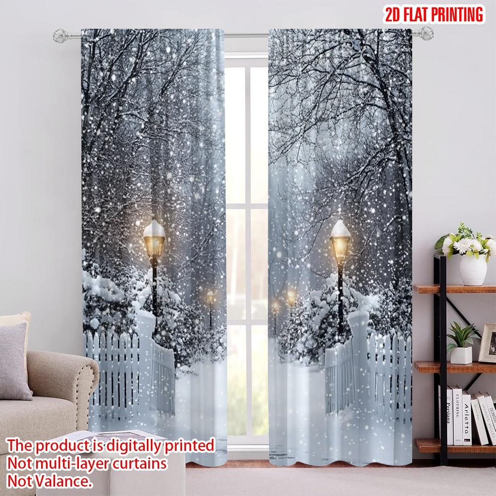 

2D плоская печать 2 шт. Шторы Сосновый снежный лес (2) Ткань без электричества Сезонный декор для вечеринок и праздников для праздничной стены 52.50 × 116.00 cm 2 pcs