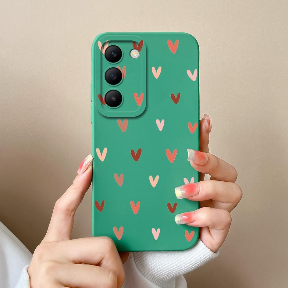 For Vivo Y100 (IDN) Y200e T3 V30 SE V30e V40 Pro Lite Phone Case Covers Lens Protection Soft Silicone Luxury Love Heart Pattern Housing For Vivo Shell