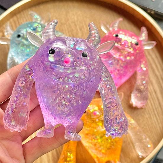 Cartoon Cow Squeeze Toy with Glitter Stress Relief Cattle Demon Sugar Ball Sensory Toy Relaxation Anxiety Reduction Animal Fidget Toy
