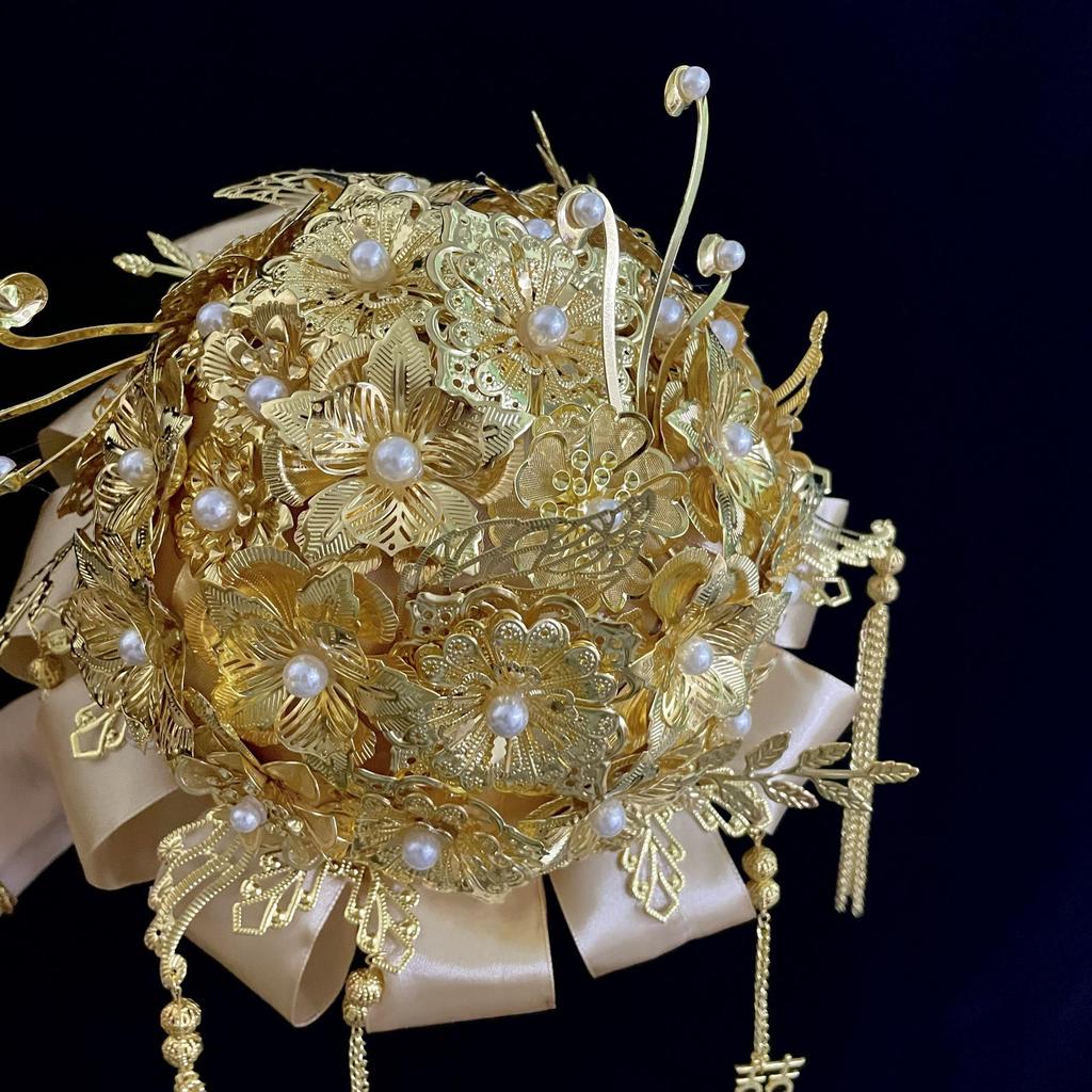 Golden Bridal Bouquet DIY Kit - Pearl Scepter Design