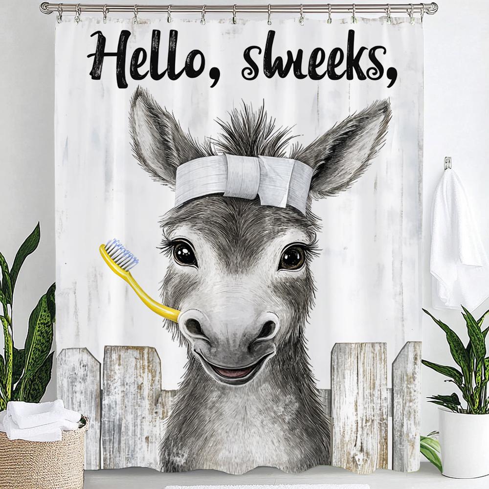 1Pc Funny And Creative Brushing Donkey Print Waterproof Shower Curtain Partition Privacy Hanging Curtain With Hooks Decoration