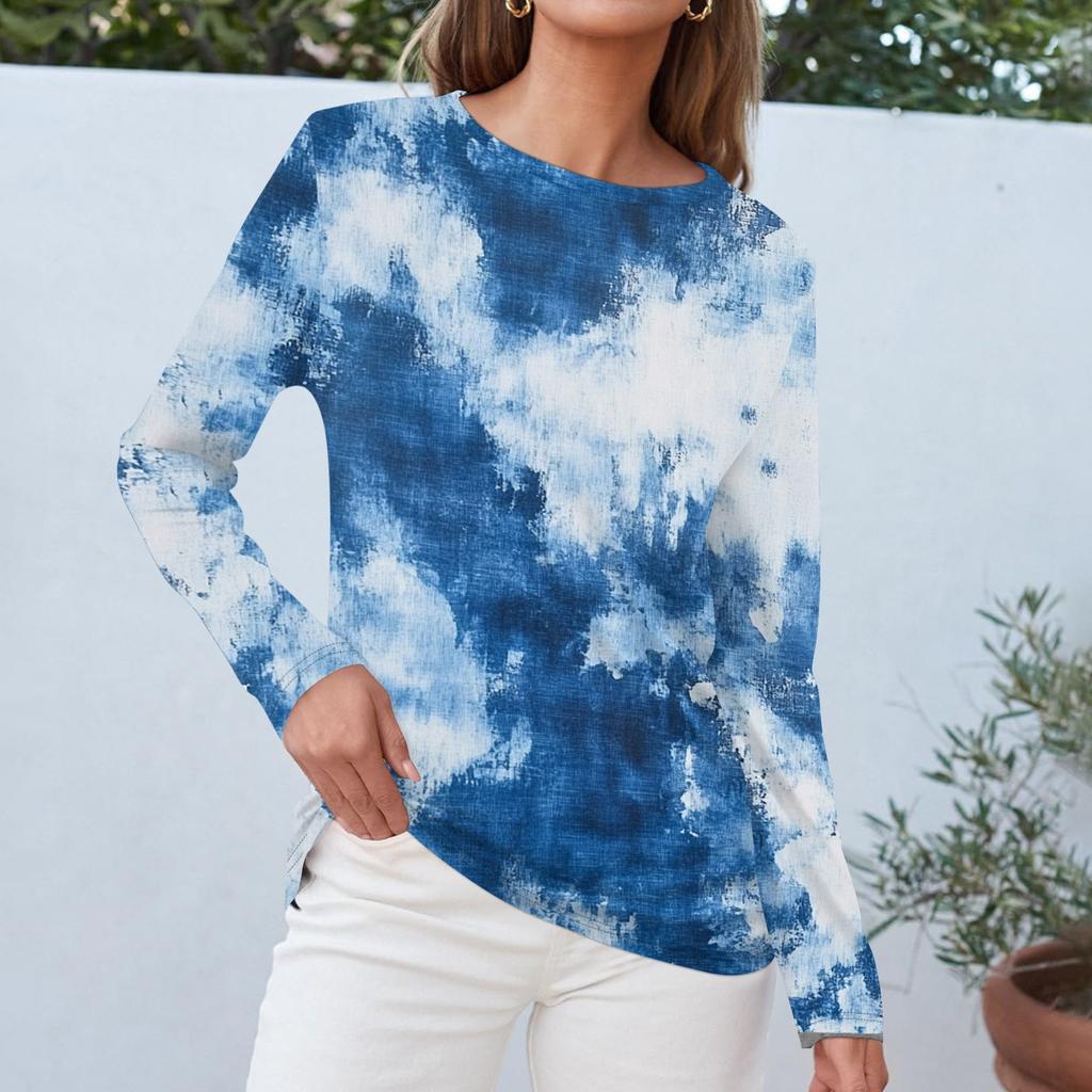 Women's Fashion Casual Round Neck Long Sleeve Printed T-shirt Top
