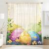 1Pc Sheer Curtain, Watercolor Easter Eggs With Spring Flowers And Butterflies, Suitable For Bedroom And Living Room