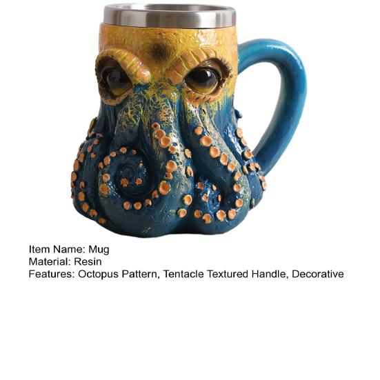 3D Devil Octopus Beer Mug with Tentacle Handle Gothic Cthulhu Pirate Drinkware Night Medieval Fantasy Gift