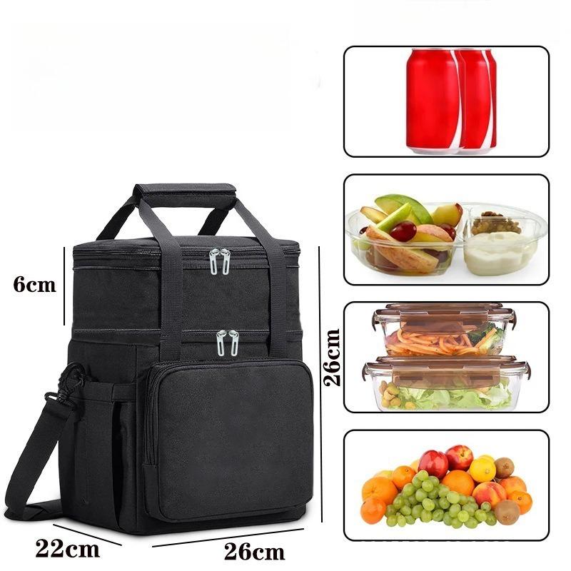 Large Capacity Double Layer Aluminum Foil Insulated Bag Oxford Cloth Car Ice Bag Outdoor Picnic Crossbody Portable Keeping Bag