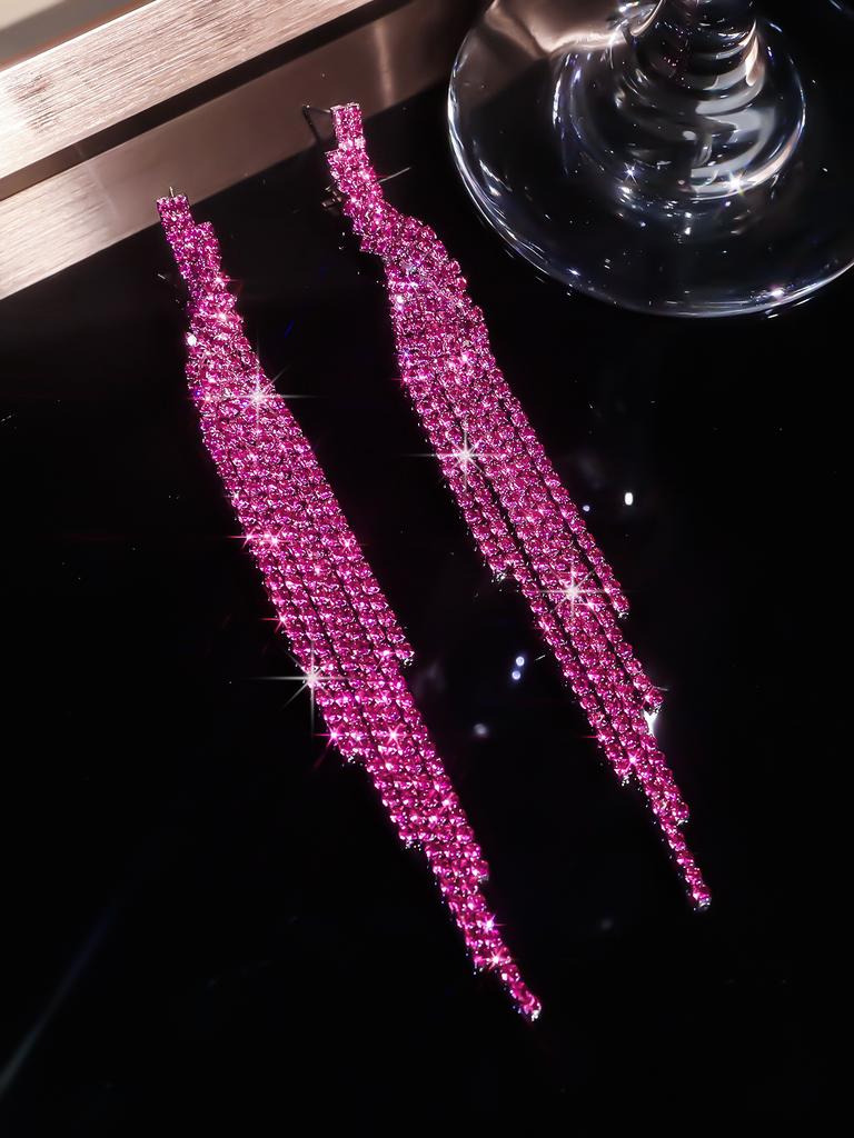 Temperament black full diamond long fringed earrings