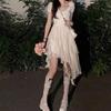 Women’s Summer French Style Irregular White Princess Birthday Dress in Petite Fit