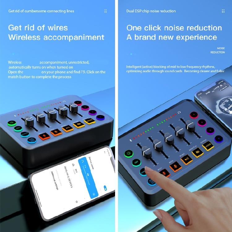 F9 Live Sound Card Auditory Mixing Console with Wireless Auto Pairing Enhances Singing and Recording Experience