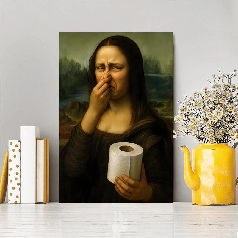 Mona Lisa Funny Toilet Canvas Print Poster Vintage Abstract Art Figure Painting Wash Room Toilet Hallway Wall Art Home Decor