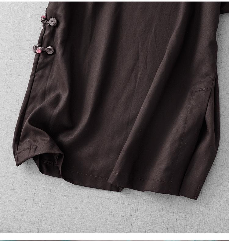2025 Summer Women's Dark Coffee Chinese Style Short Sleeve Shirt