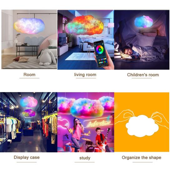 LED Cloud Light DIY 3D Thundercloud Ceiling Lamp with Music-Synchronized Lighting Remote Control Adjustable Modes Bedroom Game Room Decor