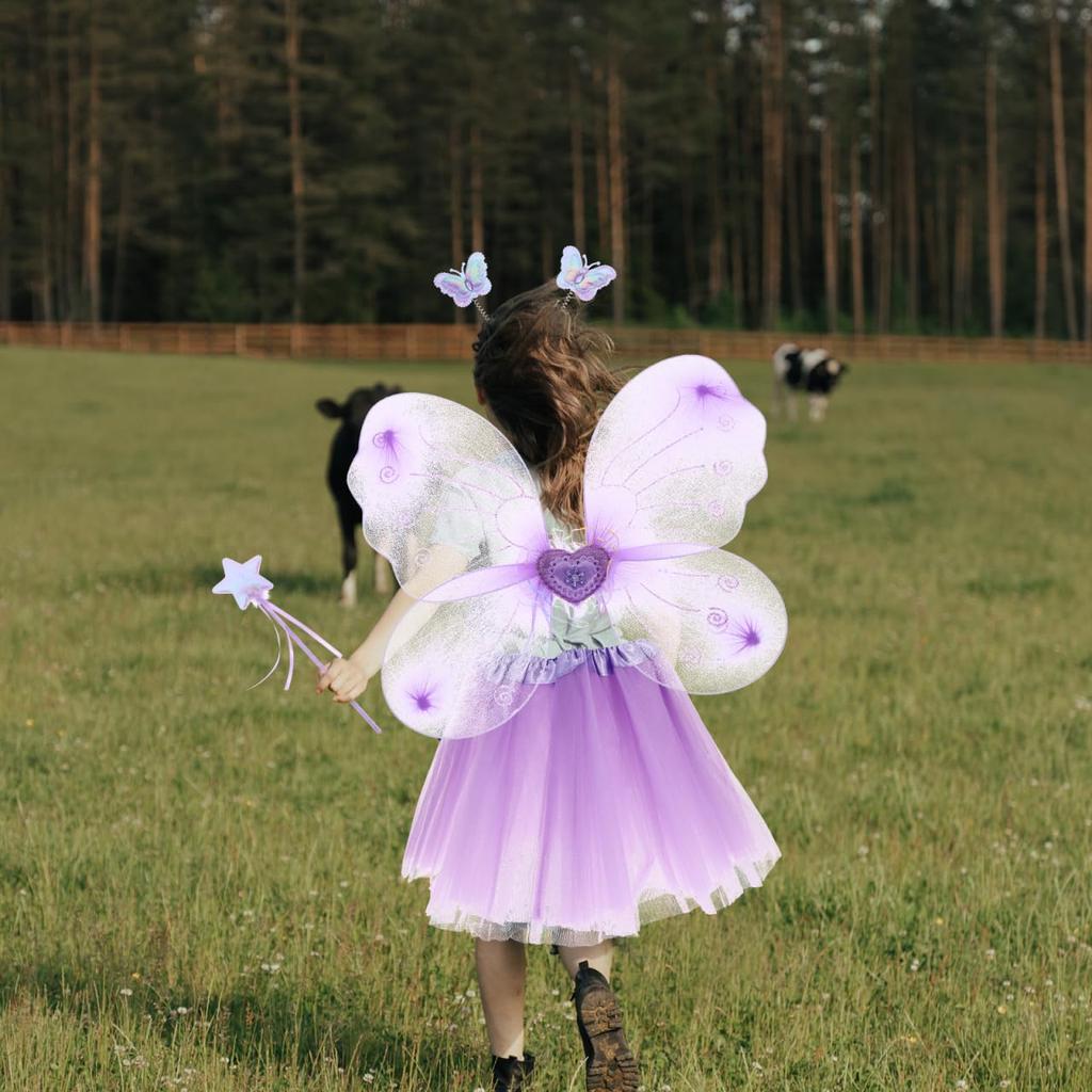 CALLARON Fairy Cosplay Set Angel Wings Cosplay Kids Lovely Angel Angel Wings Angel Ring Heart Stick Costume Accessories Unisex Purple 42x33cm Purple