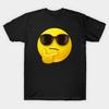 Asian Size Men Black Print T-shirt Cool Thinking Face Emoji No-Cut Print Cotton Tshirt