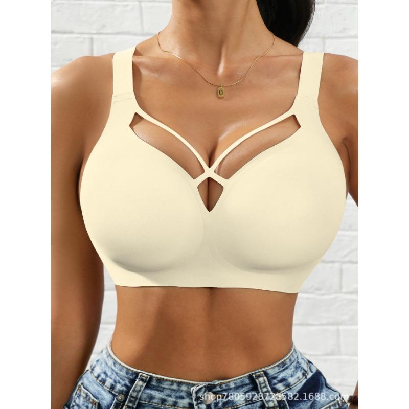Women's Cross Strap Push Up Wireless Seamless Minimizer Bra with Back Closure Comfort Everyday Bra Set