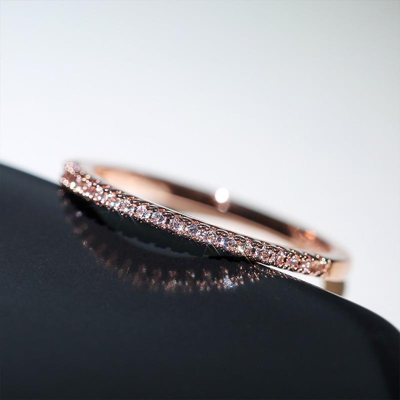 Minimalist Thin Cubic Zircon Finger Ring Silver Tone Dainty Jewelry for Wedding Dinner Party Formal Event Wear