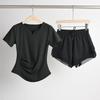 Women's Plus Size Quick-Dry Summer Fitness Set: V-Neck Short Sleeve Top for Running, Pilates, Yoga, and Training