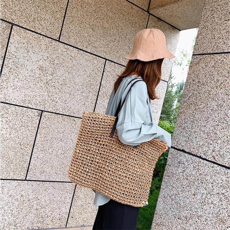 Fashion Simple Hollow Beach Bags Women Straw Knitted Big Handbags Tote