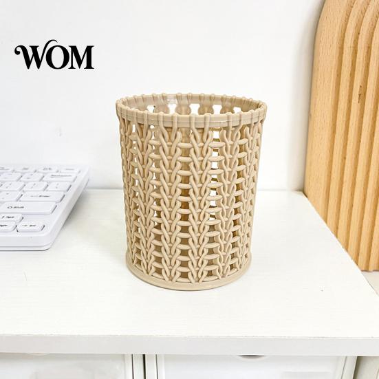 Large Capacity Pen Holder Imitation Rattan Holder, Round Hollow Desk Organizer, Pencil Lightweight Storage Cup for Pens Pencils Makeup Brushes, Nordic