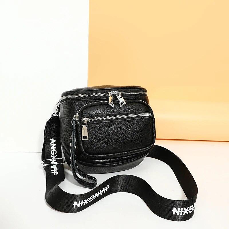 Сумки через плечо из натуральной яловой кожи для женщин, новинка 2023, женские сумки из коровьей кожи, однотонная женская сумка-мессенджер чёрный