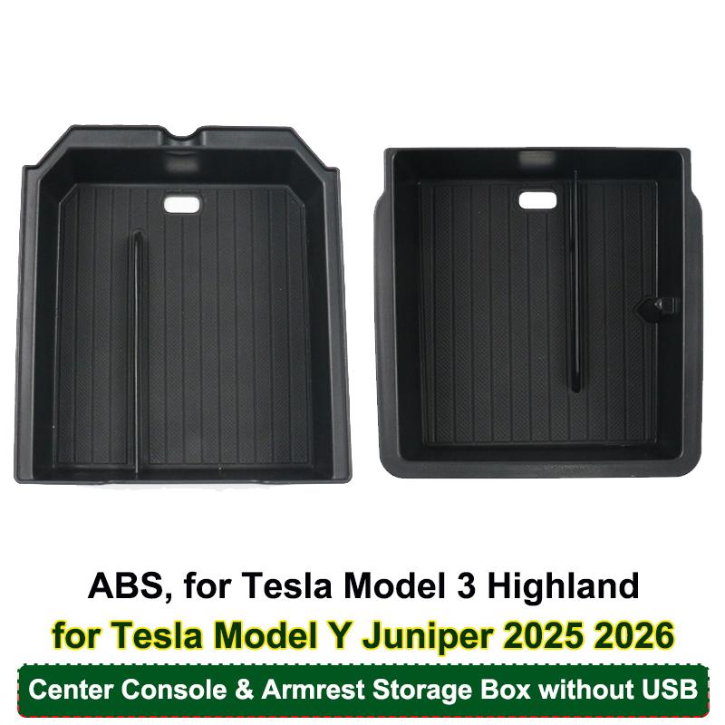 For Tesla Model Y Juniper 2025 Center Control Armrest Storage Box Model3 Highland USB Type C Charging Hub Glasses Clip Organizer
