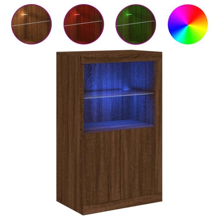 VidaXL Sideboard with LED Lights, Storage Cabinet with Glass Shelf, Interior Living Room Buffet, Modern, 836629