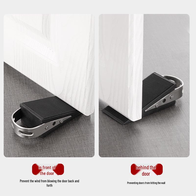 Windproof Stainless Steel Door Stopper: No-Drill Rubber Safety Blocker for Sliding Glass Doors, Anti-Collision Limiter.