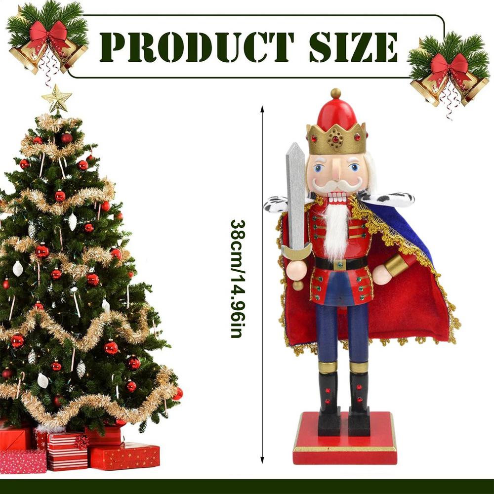 Nutcracker Statue Decor Wood Nutcracker Soldier Sculpture for Table Handcrafted Soldier Statue Tabletop Ornament for Bedroom