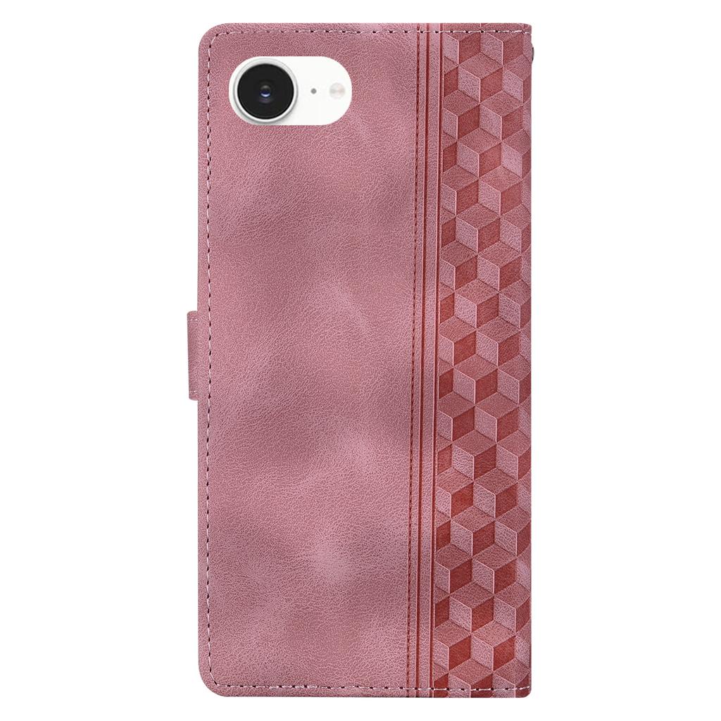 For iPhone 16e Leather Case Imprinted Checkered Pattern Wallet Stand Flip Phone Cover