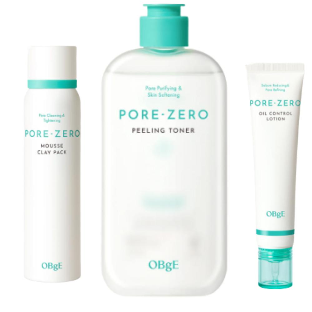 OBGE Pore Zero Skin & Lotion 3-Step Specialist Set (Toner 310ml + Lotion 70ml + Clay Pack 100ml)