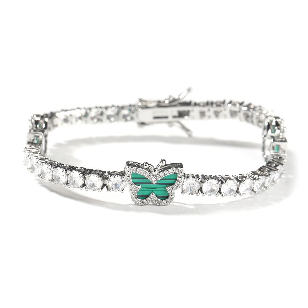 New hip-hop zircon tennis chain, personalized simple color butterfly splicing necklace, tennis necklace