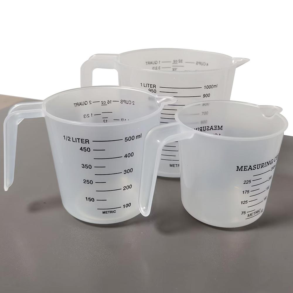 3Pc Measuring Cup Plastic Graduated Large Capacity Scale Laboratory Beaker Clear with Lid Transparent Mixing Cup Kitchen Baking