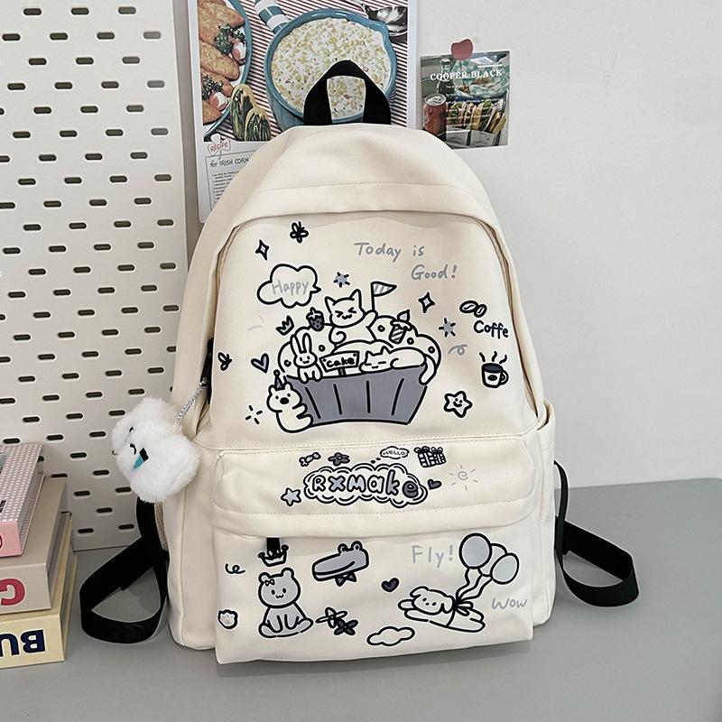 Cute graffiti college style schoolbag women's casual fashion versatile high-value backpack lightweight large-capacity backpack