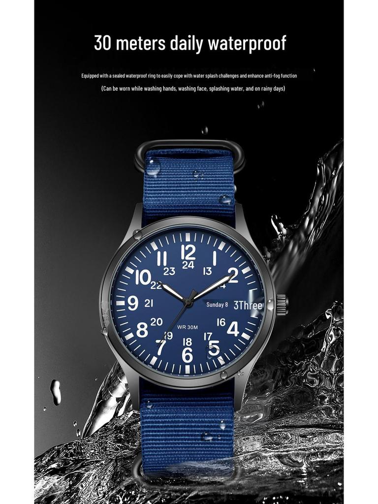 TPW 2024 Men's Luminous Nylon Quartz Watch with Date and Week Display