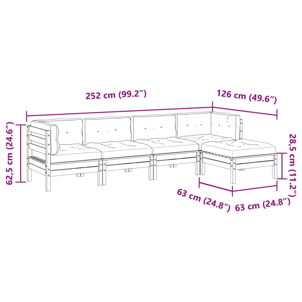5 Piece Garden Sofa Set with Cushions Pressure Treated Pine Wood