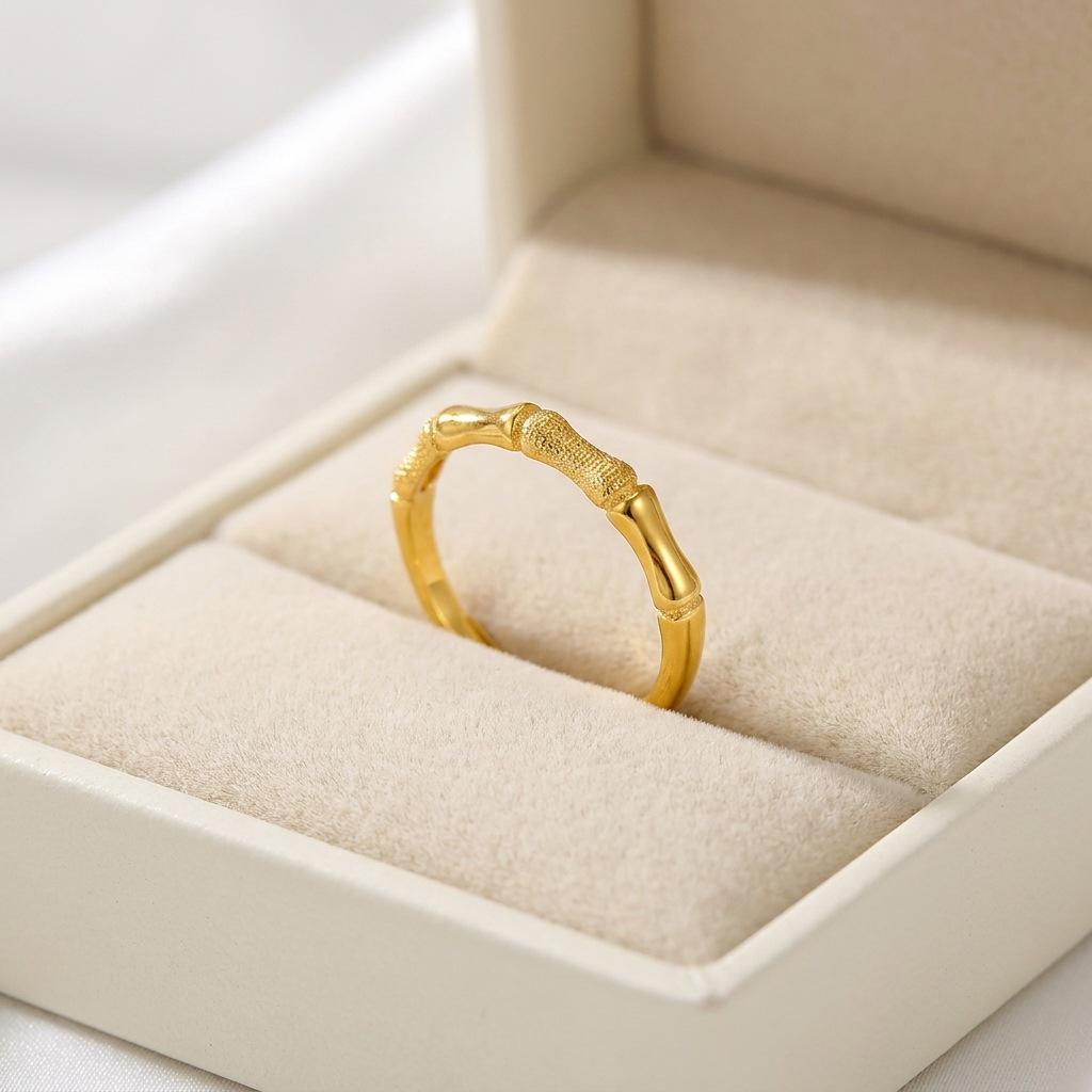 Unplated Colorfast Gold Frosted Bamboo Open Ring - Modern Chinese Style