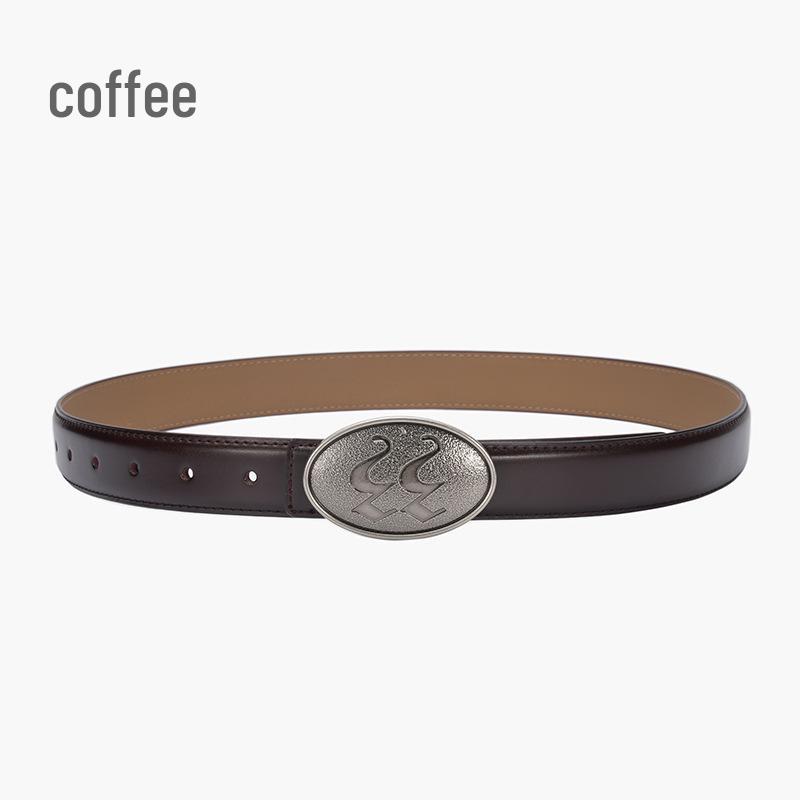 Korean Style Women's Antique Leather Belt with Oval Silver Buckle - Simple Cowhide Waist Belt for Ladies' Jeans and Shirts