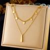 Gold Plated Layered Palm Leaf Necklace, Dainty Double Chain Stick Pendant Charm Choker, Boho Summer Jewelry for Women Gift