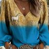 Printed lady's retro western-style V-neck shirt - Christmas/New Year gift, suitable for summer vacations and outdoor gatherings
