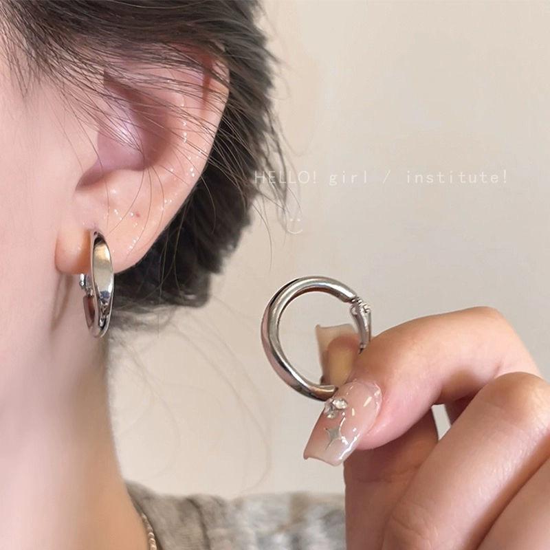 Temperament Simple Rough Circle Earirngs for Female Silver Color Copper Alloy Fashionable Hanging Earring Round Hoop Ear Jewelry