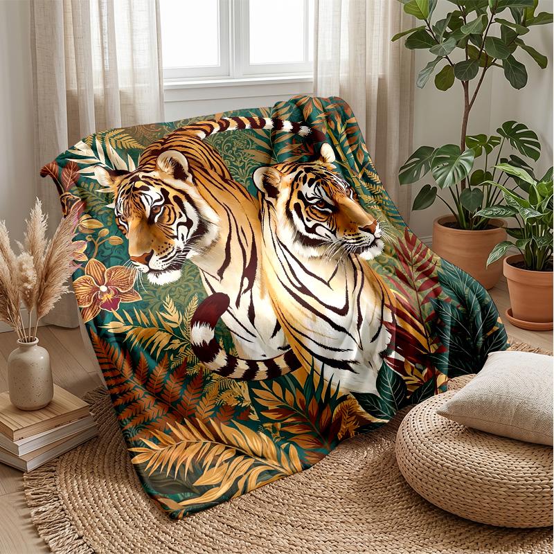 Tiger Fire and Ice Fantasy Theme Blanket Lightweight Warm Flannel Blanket Decorative Throw Blanket for Home Decoration