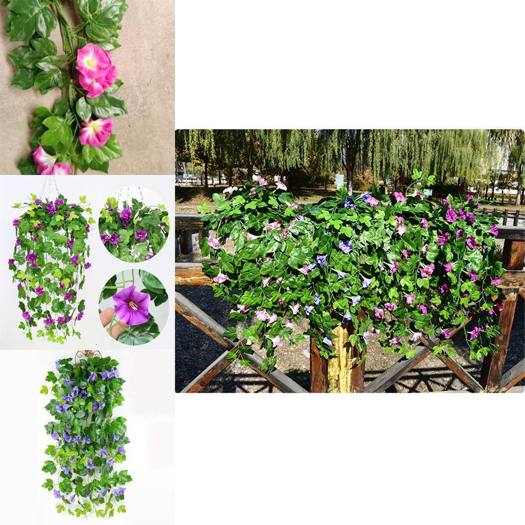 Lifelike Hanging Basket Artificial Flower Morning Glory Vine For Stunning Home Wall Decor