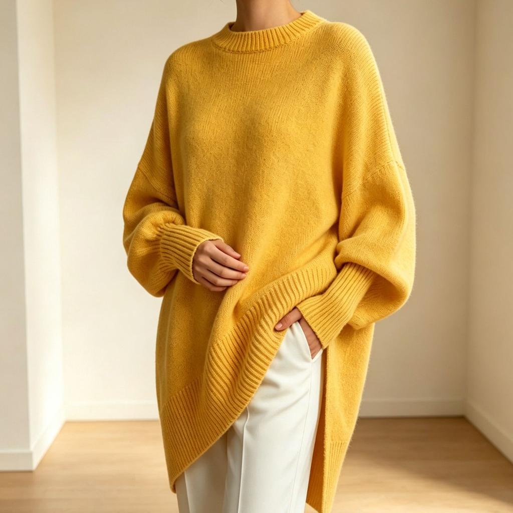 Autumn and Winter, Round Neck Pullover Knitted Sweater, Loose Fitting, Solid Color Women's Sweater