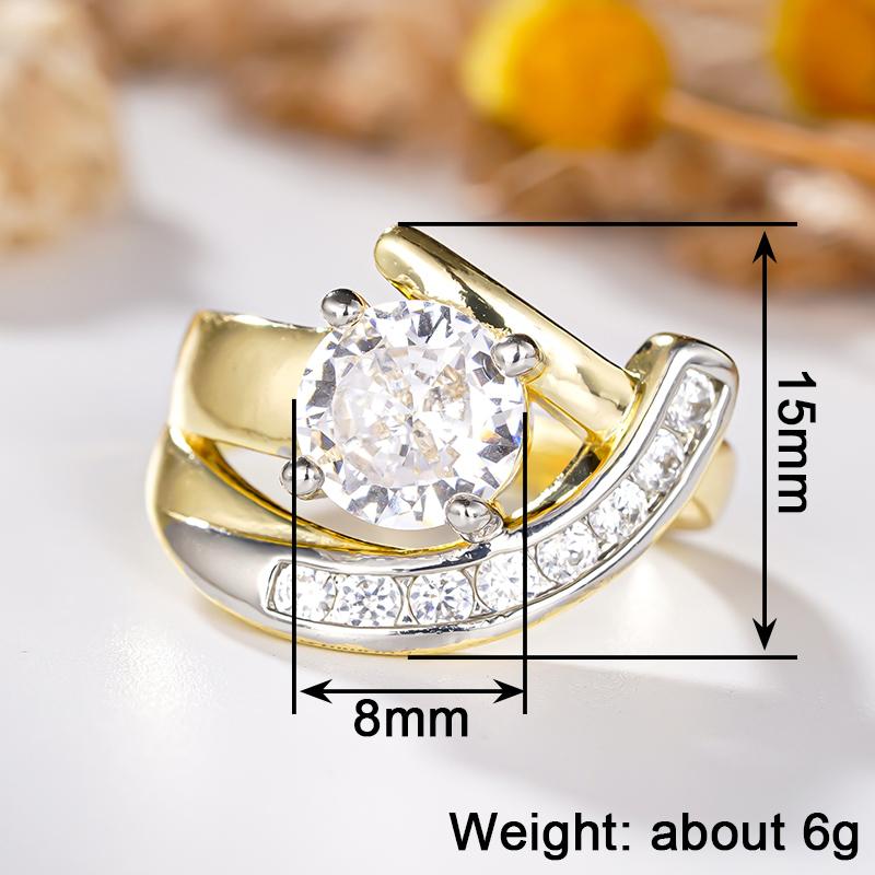 CAOSHI Brilliant Round Cut Cubic Zirconia Rings for Women Two Tone Geometric Design Finger Accessories for Wedding Party Jewelry