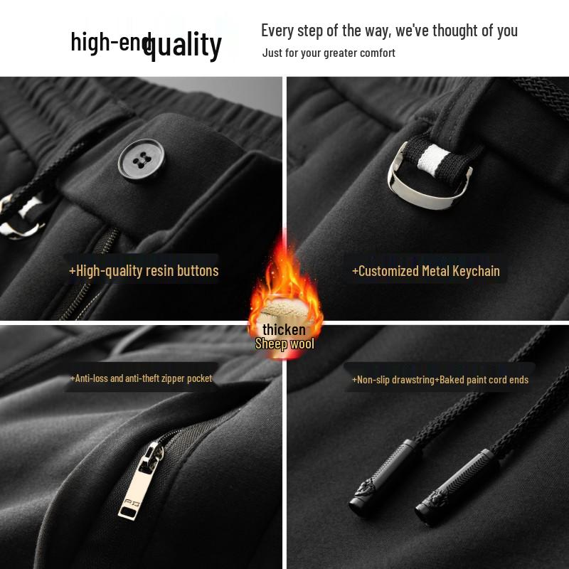 Men's Thickened Fleece-Lined Lambswool Winter Sweatpants - Warm Cotton Outerwear Pants, 86