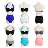 Set Women Bikini Contrast Block Halter Top High Waist Bottom Swimwear Beach